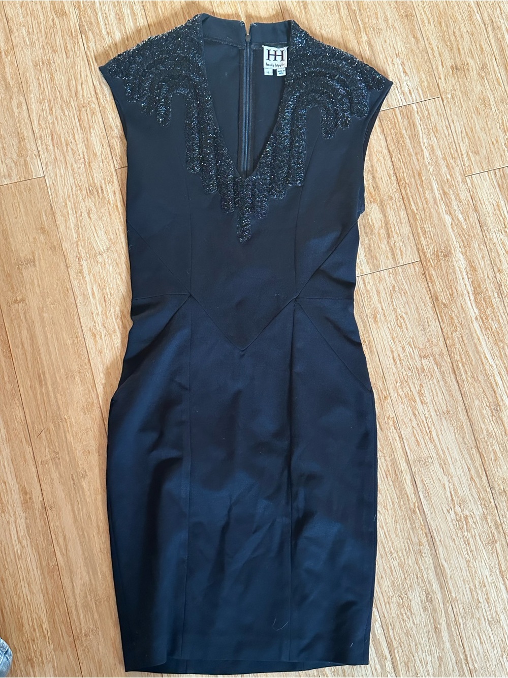 Haute Hippie Black Beaded V-Neck Midi Dress